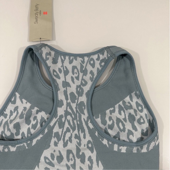 NWT Sweaty Betty‎ [ Medium ] Leopard Jacquard Stamina Sports Bra Vapour Blue - Picture 10 of 11